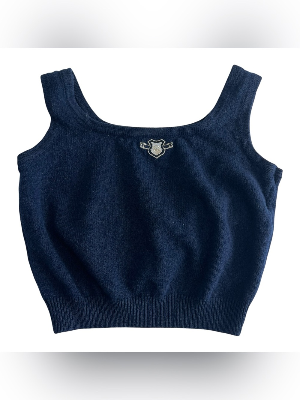 Vintage St. John Marie Gray Navy Knit Cropped Tank Top Y2K Preppy USA